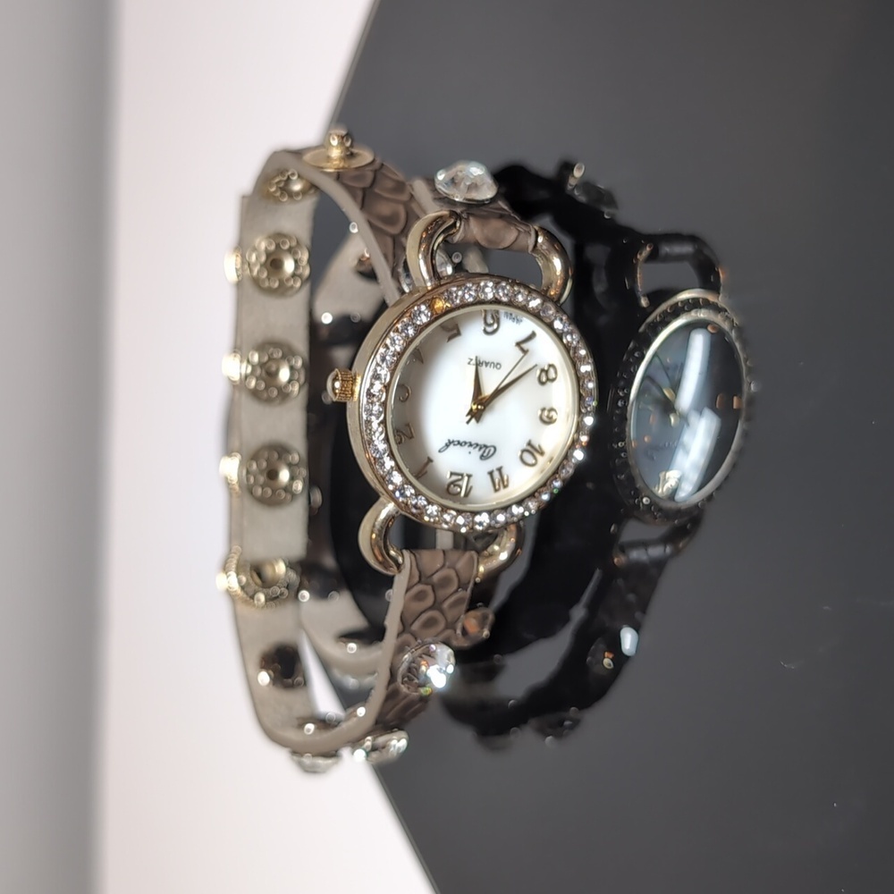 💠OSIROCK Quartz Wrap Bracelet Watch Faux Leather Faux Diamond Gold Rhinestone